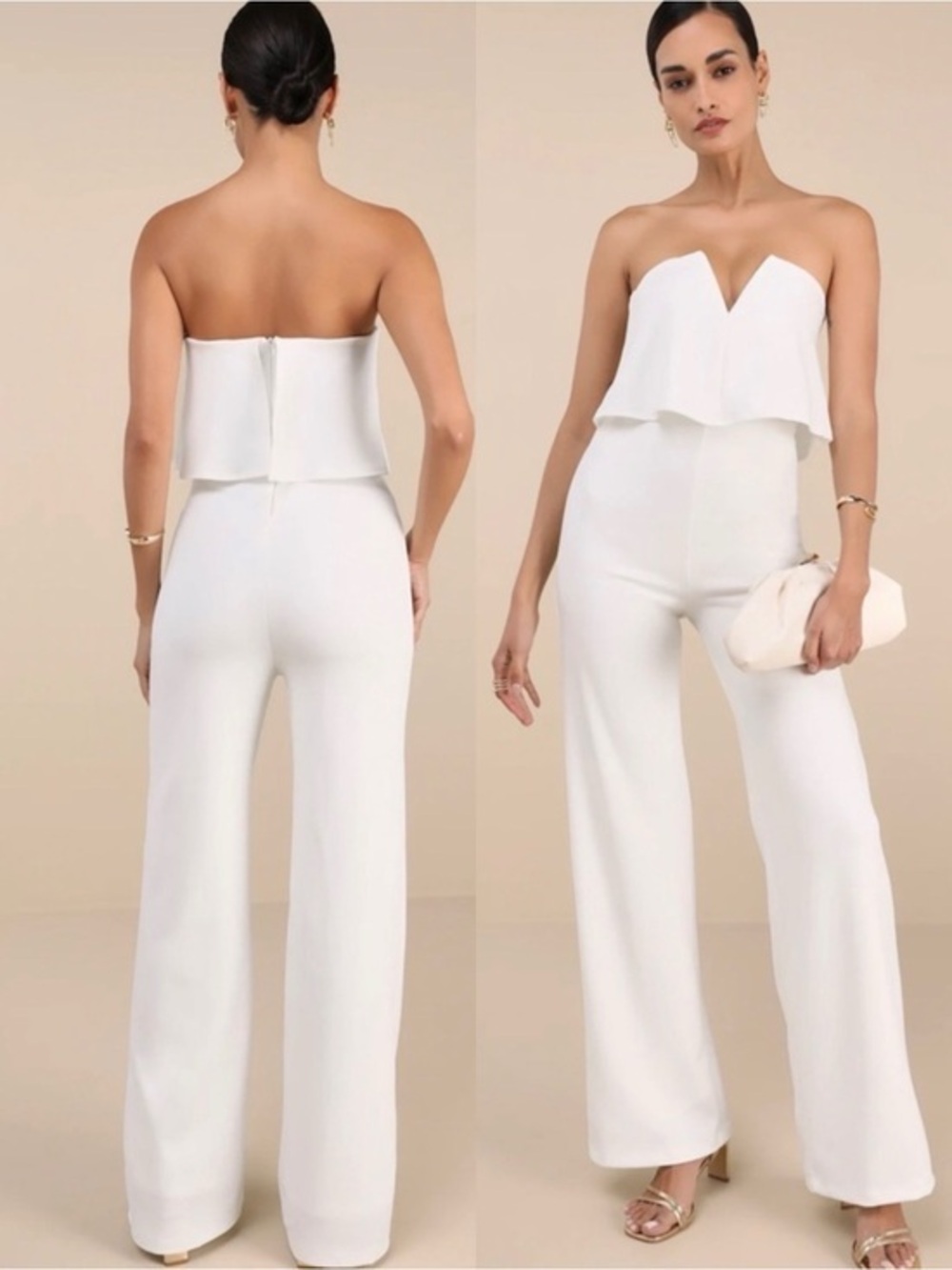 NWT Lulu’s Power of Love White Strapless Jumpsuit Medium Chic Bodycon Party